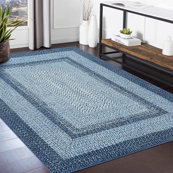 QinaQin 10x13 FT Washable Rugs,Foldable Printed Rug Border Mat,Large Print Rug Non Slip Carpet for Living Room Office,Gray-Blue