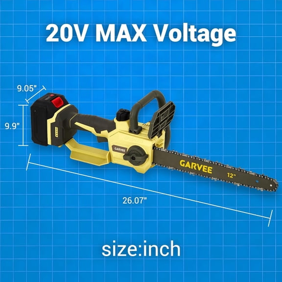 QinaQin 12 Inch Chainsaw Cordless Electric Chain Saw,Hand Held Saw for Tree Trimming Wood Cutting,Tools with Automatic Oiler Security Lock for Household and Garden,Yellow