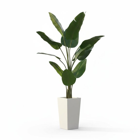 QinaQin 147cm Artificial Banana Tree Plant – Tall Faux Bird of Paradise Palm with White Planter, Realistic Green Leaves, Modern Exotic Floor Décor for Home, Office, Living Room