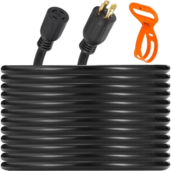 QinaQin 15FT Generator Extension Cord,30 Amp Generator Cord,10 Gauge Generator Cord with Cord Organizer for Patio,Lawn & Garden,Black