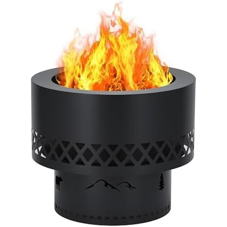 QinaQin 16 Inch Smokeless Fire Pit,Wood Burning Fireplace with Removable Ash Pan & Portable Carry Bag, Low Smoke Outside Metal Firepit,Black