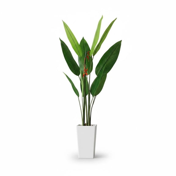 QinaQin 172cm Lifelike Artificial Bird of Paradise Tree – Realistic Faux Exotic Floor Plant with 12 Banana Leaves, Tall White Planter, Evergreen Decorative Greenery for Home & Office