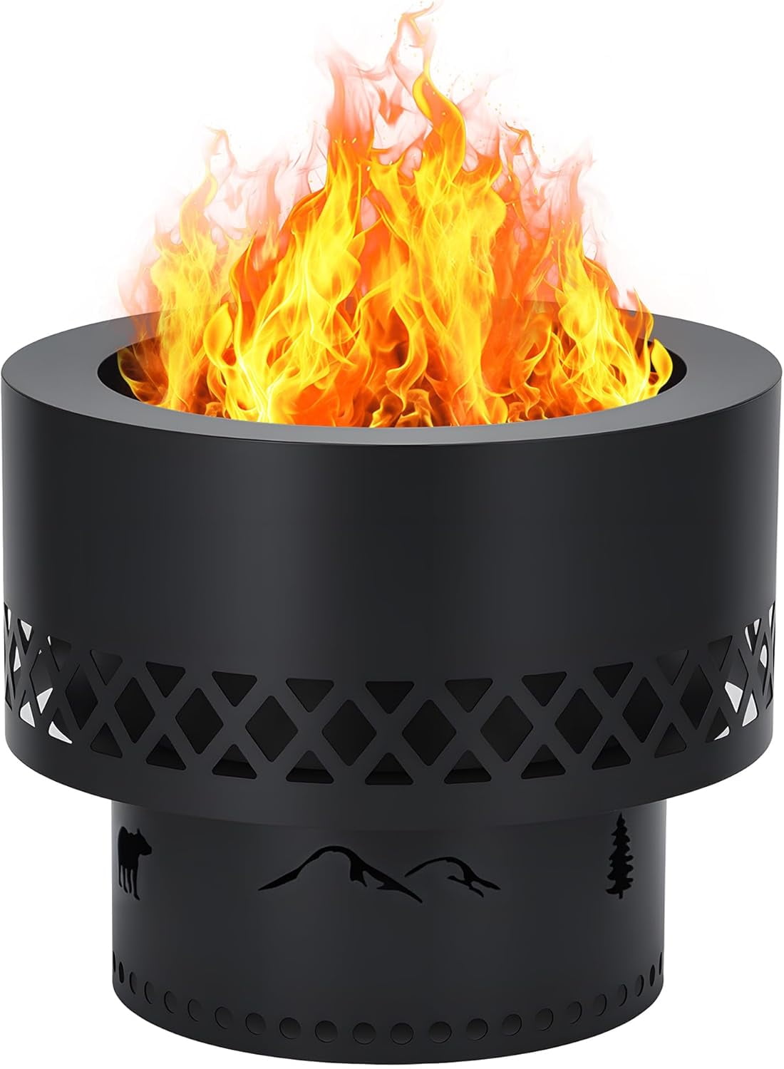 QinaQin 19 Inch Smokeless Wood Burning Fire Pit,Stainless Steel Outdoor Fireplace with Removable Ash Pan and Carry Bag for Bonfire,Camping,Black