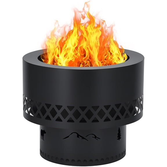 QinaQin 19 Inch Smokeless Wood Burning Fire Pit,Stainless Steel Outdoor Fireplace with Removable Ash Pan and Carry Bag for Bonfire,Camping,Black