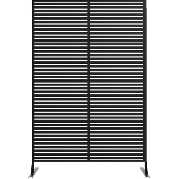 QinaQin 1PC Metal Privacy Screen Outdoor,Freestanding Decorative Room Divider with Rust-Resistant Powder Coating,Black Stripe 1