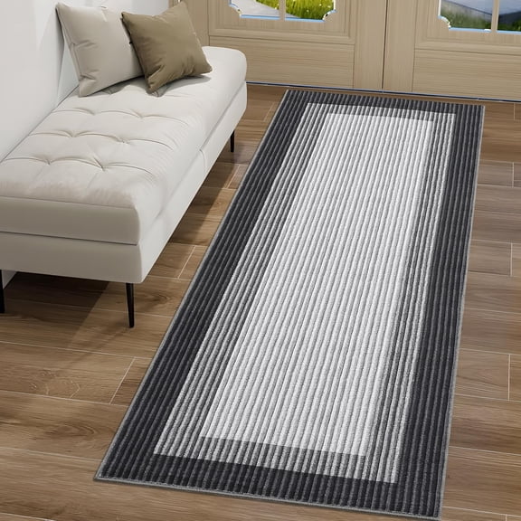 QinaQin 2×6 FT Border Area Rug Modern Contemporary Washable Non Slip Rug Stain Resistant Soft Low Pile Carpet for Office Home Decor,Black Grey