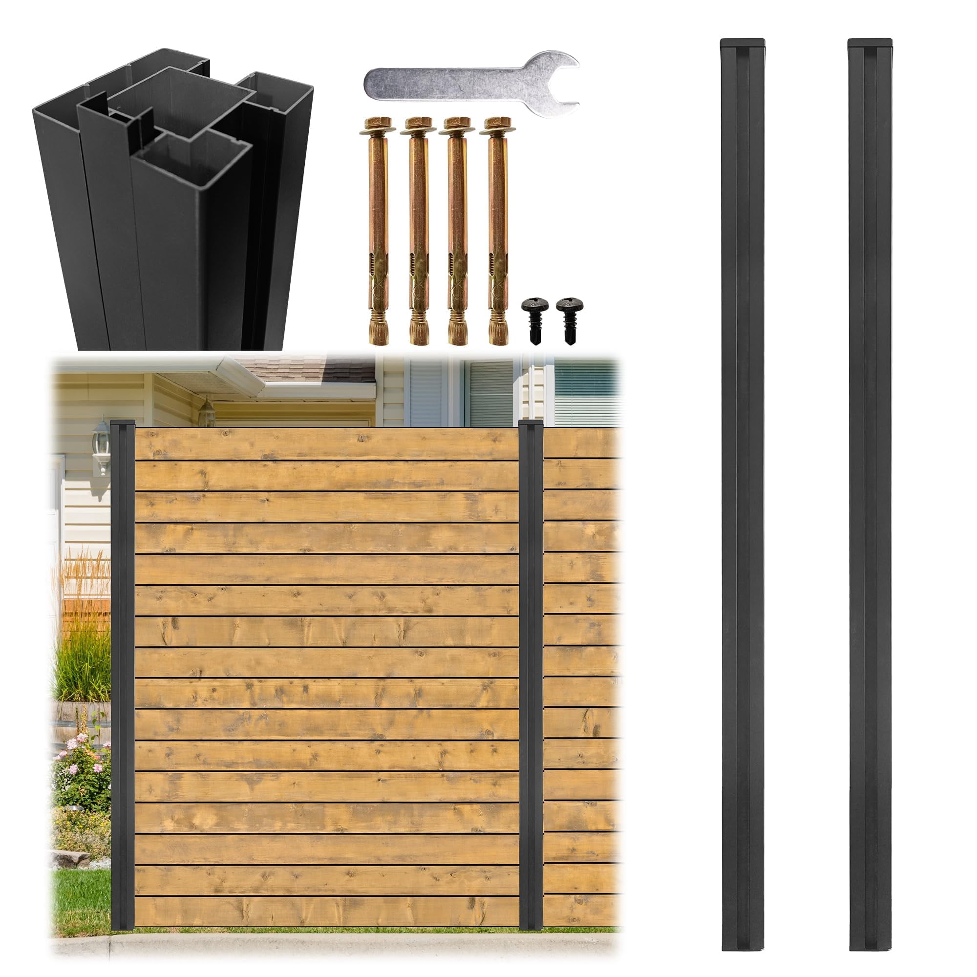 QinaQin 2 PC 6FT Fence Post,3-Way Adjustable Aluminum Privacy Fence ...