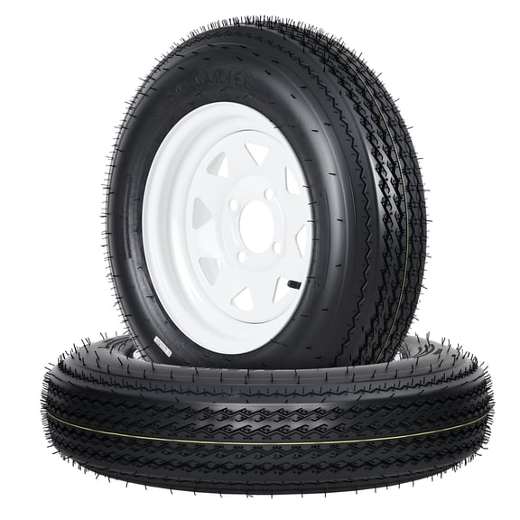 QinaQin 2 PC Heavy Duty All-Weather Trailer Tire & Wheel,6PR - 4 Lug on 4" White Modular Rims for Utility, Boat, Camper Trailers