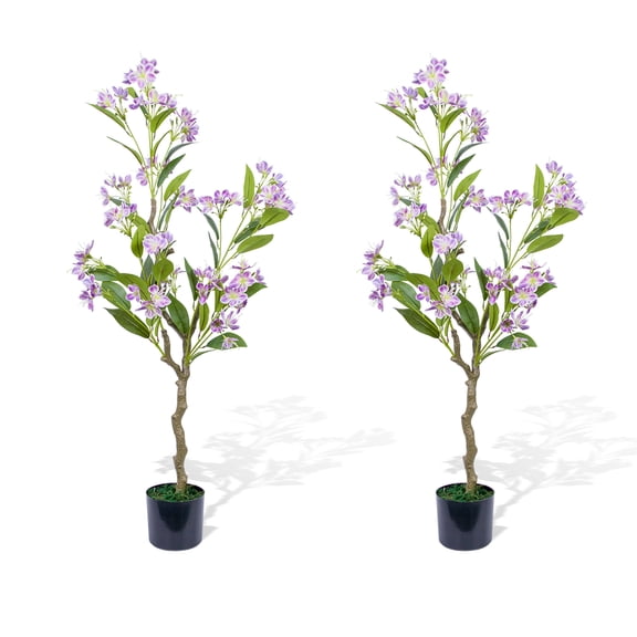 QinaQin 2 Pack Artificial Jasmine Tree, 4 ft Tall Faux Jasmine Plant with Realistic Leaves and Blooms,Potted Fake Floral Tree for Home Living Room Office Porch Decor