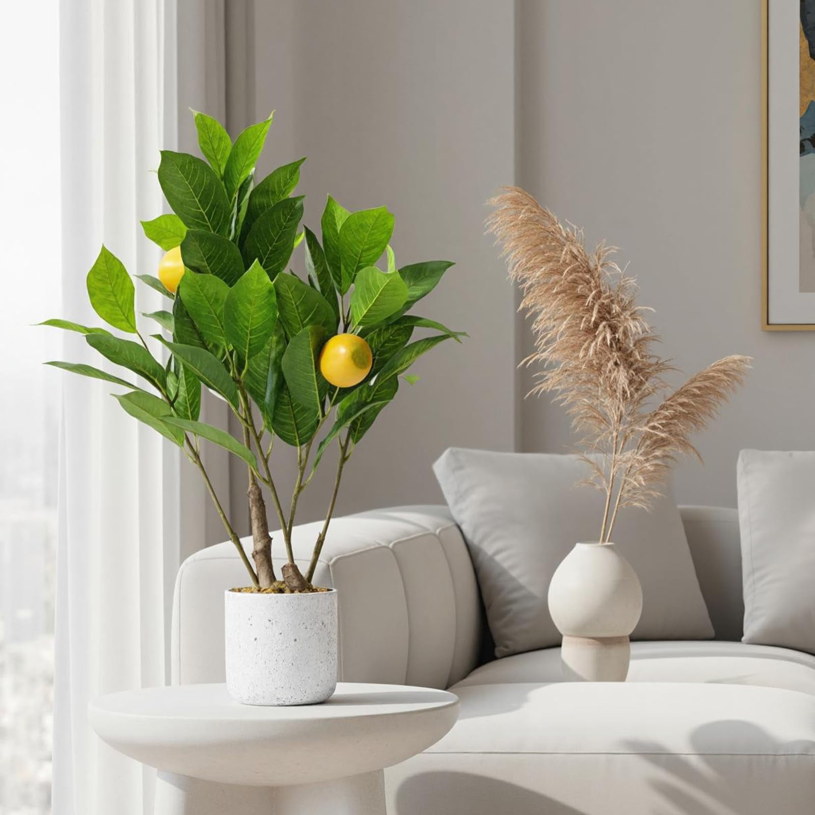 QinaQin 2 Pack Artificial Lemon Trees 19.7" Faux Plants with White Marble-Look Pot, Indoor Lemon Decor for Kitchen, Home, Office
