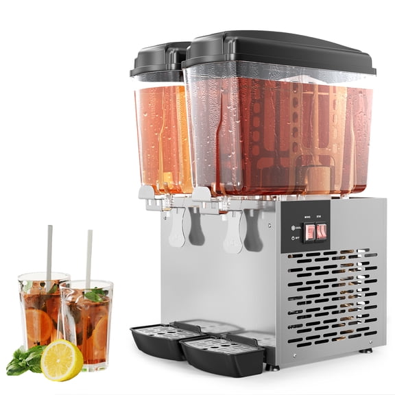 QinaQin 2-Tank 36L Commercial Cold Drink Dispenser – 380W Stainless Steel Beverage Machine – Thermostat Control, Fast Cooling, Easy Cleaning – Iced Tea & Juice Dispenser for Restaurant, Bar, Party