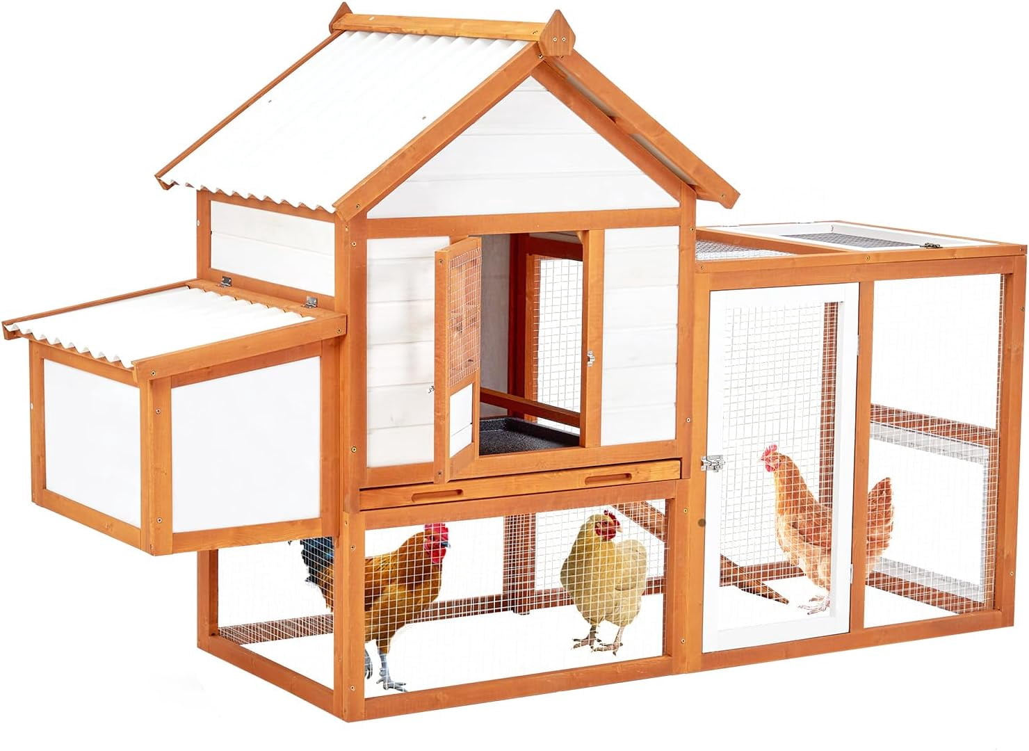 QinaQin 2 Tier Wooden Rabbit Hutch with Waterproof Roof and Outdoor Run,Spacious Design for Rabbits and Small Pets,Orange
