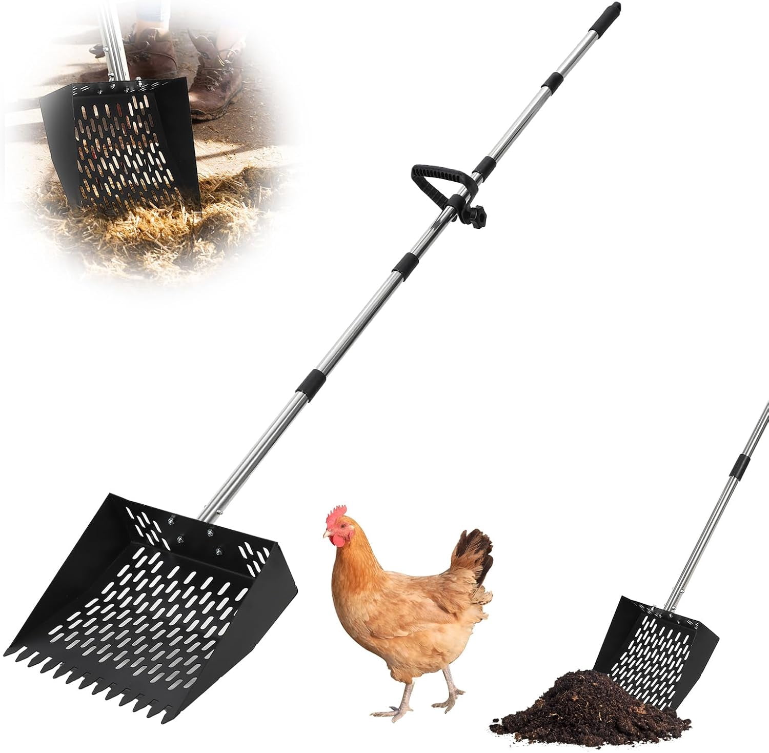 Metal Poop QinaQin 2-in-1 Metal Chicken Poop Scooper and Rake,Chicken Coop Scoop ...