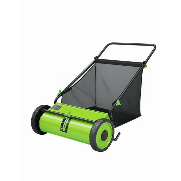 QinaQin 21 Inch Push Lawn Sweeper with 7 Cu Ft Hopper, Adjustable Brushes and Steel Frame for Leaves and Grass Collection