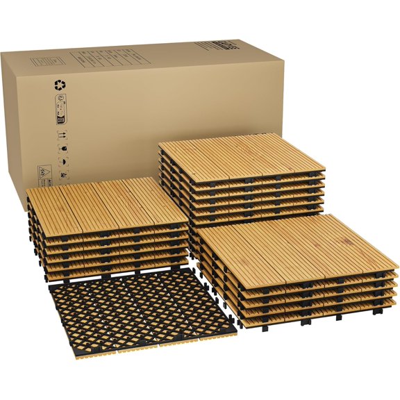QinaQin 22 PCS Interlocking Deck Tiles,12"X12" Wood Flooring for Outdoor & Indoor,All Weather Waterproof Snap Together Patio Tiles,Yellow