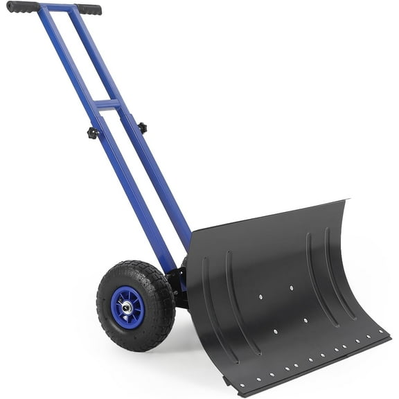 QinaQin 29x16 Inch Snow Shovel with Wheels,Steel Blade,5-Position Angling Blade,Rubber Wheels & Double Handle,Back-Saving Snow Plow for Clearing Driveway,Sidewalks,Blue Black
