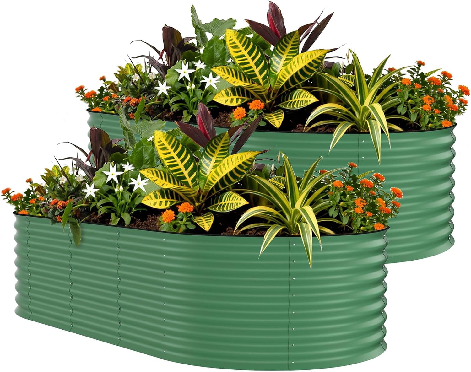 QinaQin 2PC 8x4x2ft Galvanized Steel Raised Garden Beds – Outdoor Oval Planter Boxes,Rust-Resistant,Durable,Easy Assembly for Vegetables & Flowers,Green