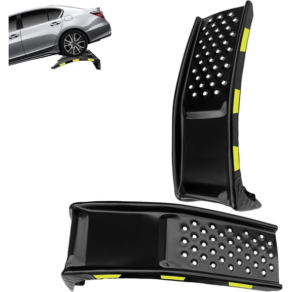 QinaQin 2PC Car Ramp,Solid Steel Vehicle Ramp Ideal Night Warning Reflective Stickers for Easy Home Garage Maintenance,Black