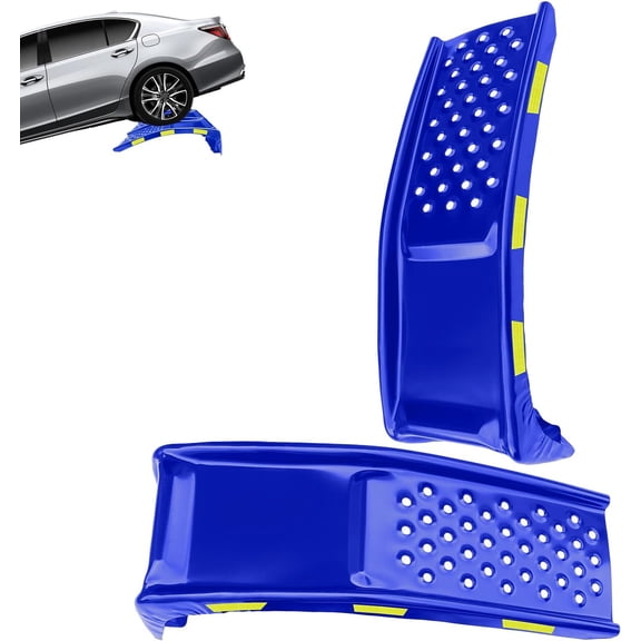 QinaQin 2PC Car Ramp,Solid Steel Vehicle Ramp Ideal Night Warning Reflective Stickers for Easy Home Garage Maintenance,Blue