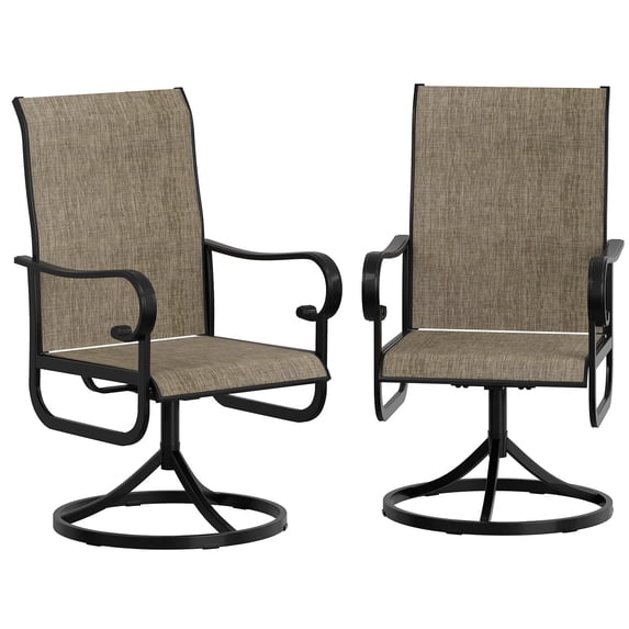 QinaQin 2PC Patio 360°Swivel Chairs,Outdoor Rocking Dining Chairs with All-Weather Textilene Fabric,Deck Rocker Seat with High Back,Brown