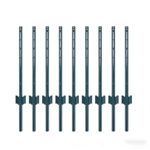 QinaQin 3 FT 10 PC Garden Fence Post,Heavy Duty Metal U-Post,Garden Fence Stakes for Wire Fence,Corner Anchor for Holding Garden Wire,Green