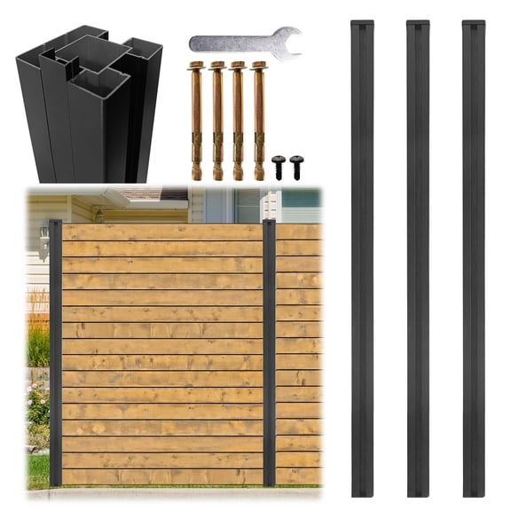 QinaQin 3 PC 6FT Fence Post,3-Way Adjustable Aluminum Privacy Fence Post for Outdoor Privacy Panels,No Dig Metal Fence Post,Black