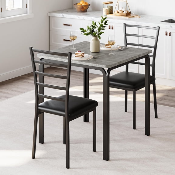 QinaQin 3 Piece Dining Table Set for 2, Space Saving Kitchen Table and Chairs with Metal Frame for Apartment Dining Room