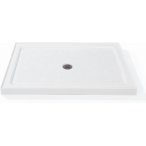 QinaQin 32 x 48Inch Shower Base,Rectangular Acrylic Shower Pan Tray with Center Stainless Steel Drain,Slip Resistant Textured Surface for Modern Bathroom Floor,White