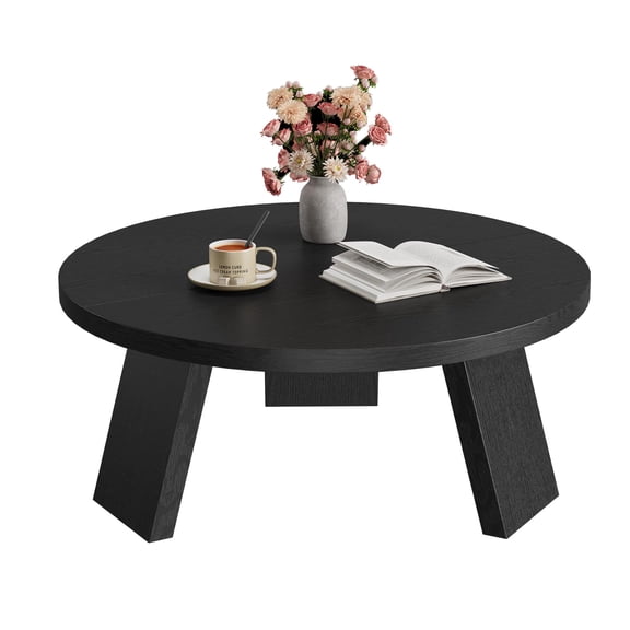 QinaQin 33.5-Inch Round Coffee Table for Living Room, Modern Style, Three Sturdy Legs, Wooden Round Cocktail Table, Suitable for Small Spaces, Easy To Assemble