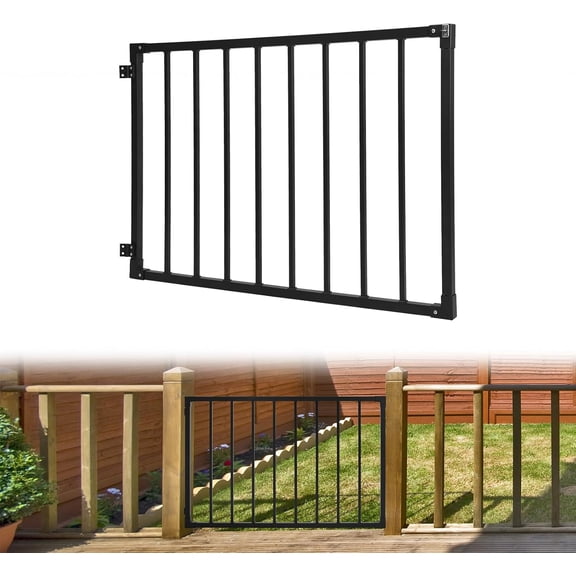 QinaQin 36*48 in Deck Fence Gate Outdoor,Heavy Duty Metal Gate with Adjustable Width, Hinges & Latch, Entry Way Steel Patio Door for Residential, Yard,Black