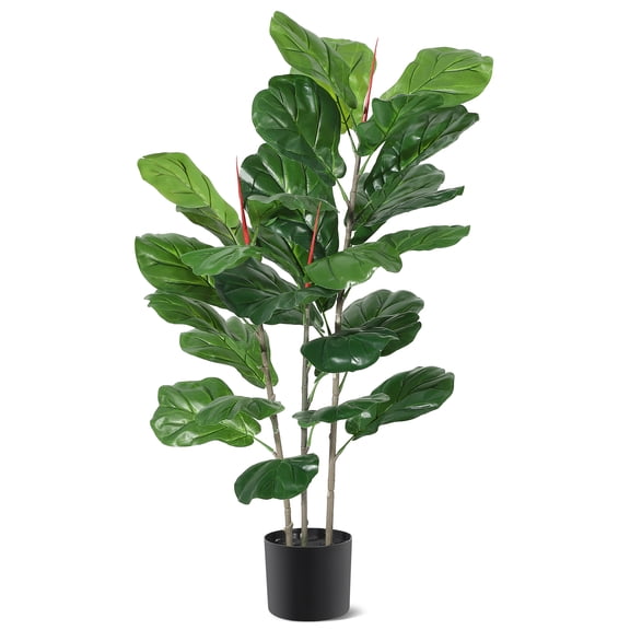 QinaQin 39 Inch Artificial Fiddle Leaf Fig Tree, Faux Plant in Pot with Lifelike Leaves and Natural Wood Trunk, Indoor Fake Floor Plants for Home Decor Office Living Room