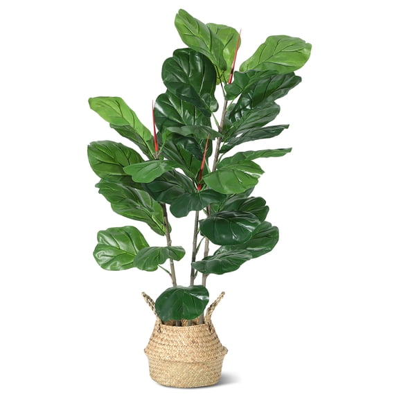 QinaQin 39 Inch Artificial Fiddle Leaf Fig Tree, Faux Plant in Pot with Lifelike Leaves and Natural Wood Trunk, Indoor Fake Floor Plants for Home Decor Office Living Room