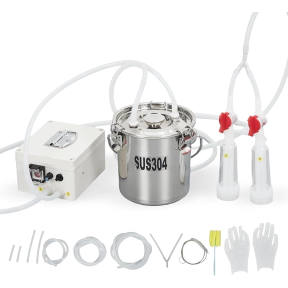QinaQin 3L Goat Electric Milking Machine,Portable Automatic Breast Pump with 2 Teat Cups and Stainless Steel Bucket,Adjustable Suction Pulsation Vacuum Electric Milker,As shown