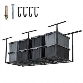 QinaQin 3x8 Ft Garage Rooftop Storage Unit, 600 Lb Load Capacity, Heavy-Duty Ceiling Storage, 22-40 Inch Height Adjustable Metal Storage System, Suitable for Seasonal Items and Tools