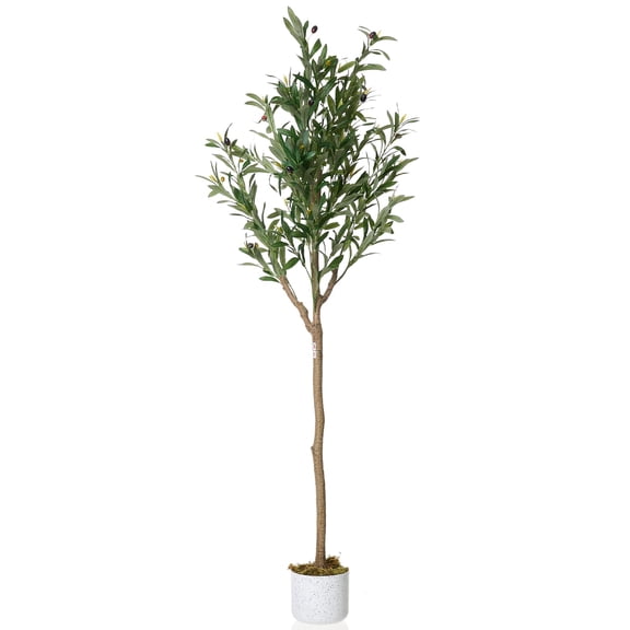 QinaQin 4.9 ft Tall Artificial Olive Tree, Potted Fake Olive Plant with Lifelike Leaves & 22 Fruits, Decorative Evergreen Faux Plant Trees for Home Indoor Outdoor Living Room Office