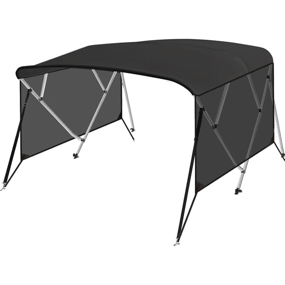 QinaQin 4 Bow Bimini Tops for Boat with Zippered Light Transmission Side Curtains,Pu Coating Canvas,Aluminum Frame,Include 2 Straps,2 Stable Rear Support Pole,Black