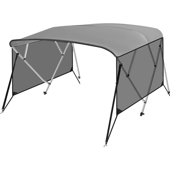 QinaQin 4 Bow Bimini Tops for Boat with Zippered Light Transmission Side Curtains,Pu Coating Canvas,Aluminum Frame,Include 2 Straps,2 Stable Rear Support Pole,Gray
