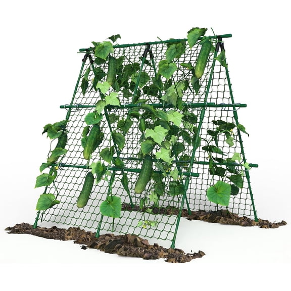 QinaQin 4 FT x 4 FT Metal A-Frame Garden Trellis with Netting,Outdoor Plant Support for Climbing Vegetables Grapes Vines,Green