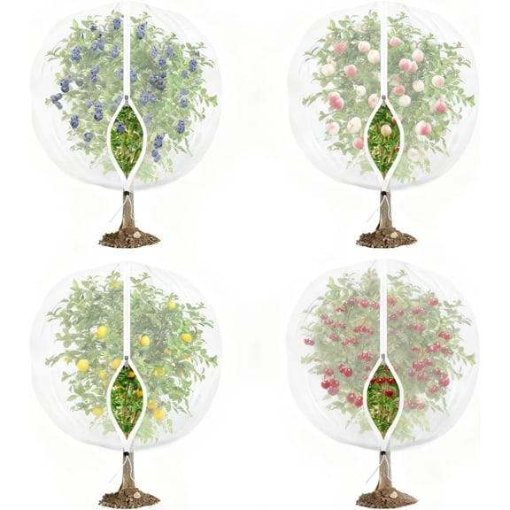 QinaQin 4 PC 7.9x7.9 Ft Large Fruit Tree Netting with Zipper & Drawstring,Plant Cover Insect Netting,Reusable Blueberry Bush Cover for Garden,Bushes,Flowers,White