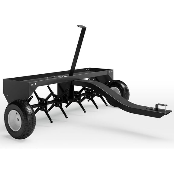 QinaQin 40Inch Tow Behind Lawn Plug Aerator with Gloves and Universal Hitch,Lawn Aerator Tow Behind with Steel Tines,Tray and Inflatable Wheels for Farms,Black