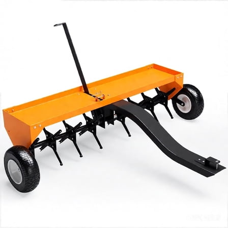 QinaQin 40Inch Tow Behind Lawn Plug Aerator with Universal Hitch,Lawn Aerator Tow Behind with Steel Tines,Tray and Inflatable Wheels for Farms,Orange