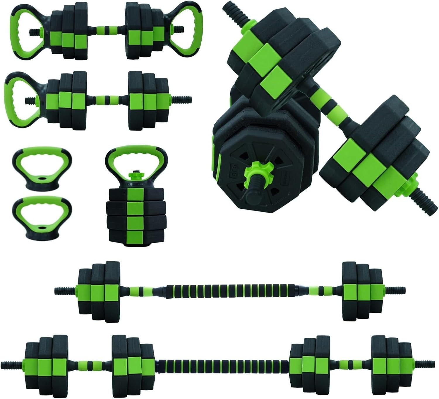 QinaQin 44Lb Dumbbell Sets Adjustable Weights,Free Weights Dumbbells Set for Home Gym,Black Green