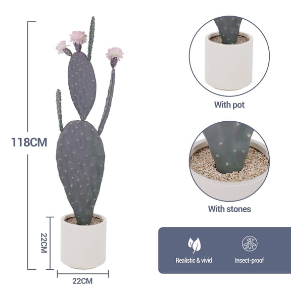 QinaQin 46.46 in Realistic Tall Artificial Cactus Plant Indoor, UV Resistant Faux Potted Desert Plant with Planter and Real Gravel for Home Office Outdoor Decoration, Fake Cactus Gift Set