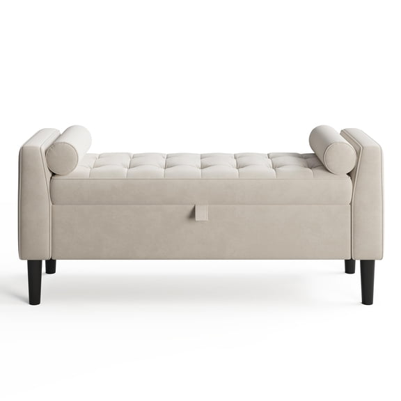 QinaQin 46.5-Inch Storage Bench/Footstand - a Padded Bed End Bench with Buttoned Tufted Detailing for Bedrooms, Entryways, Living Rooms, and Closets