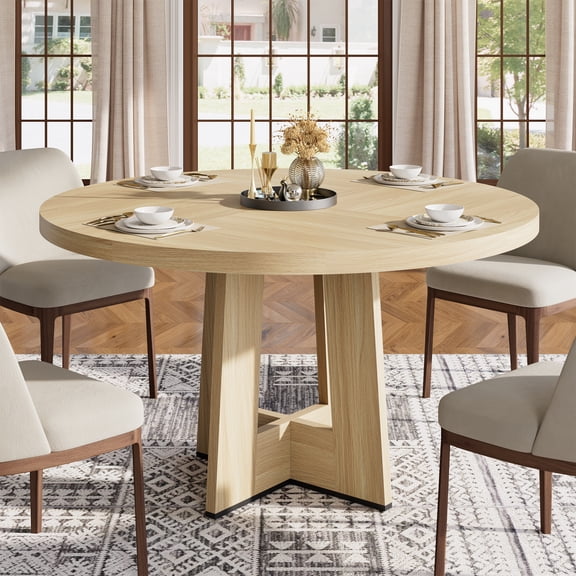 QinaQin 47-Inch Round Dining Table, Seats 4-6 People - Round Kitchen Dining Table with Sturdy Base, Space-Saving, Suitable for Living Room, Kitchen, and Apartment