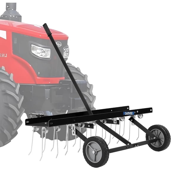 QinaQin 48-Inch Tow Behind Lawn Rake,Tow Dethatcher with 20 Spring Steel Tines,Lawn Dethatcher Rake,Lawn Sweeper with Lift Handle for Garden Farm Grass,Black