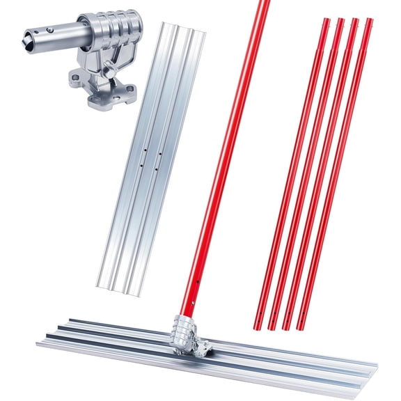 QinaQin 48 x 8 Inch Aluminum Magnesium Alloy Concrete Float,Round End with Adjustable Bracket and 4 Handles,Bull Concrete Kit Bull Float,Screeding and Finishing Tool Kit,Red