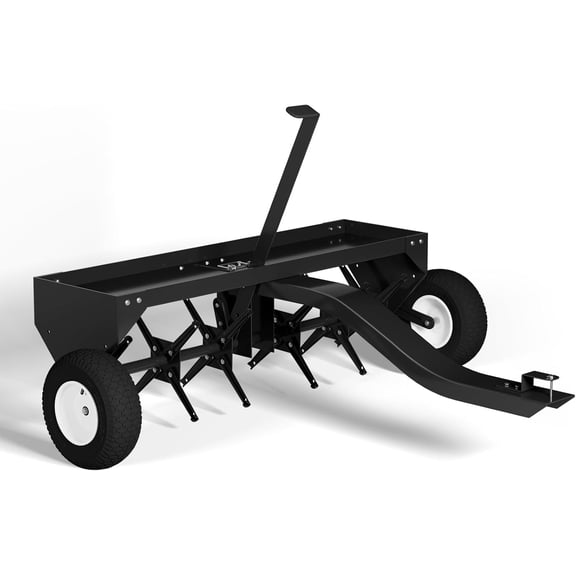 QinaQin 48Inch Tow Behind Lawn Plug Aerator with Gloves and Universal Hitch,Lawn Aerator Tow Behind with Steel Tines,Tray and Inflatable Wheels for Farms,Black
