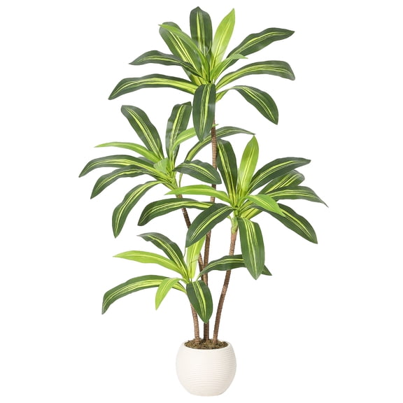 QinaQin 4FT Tall Artificial Dracaena Tree, UV Resistant Fake Dracaena Plant, Faux Floor Plant in Pot for Home Office Living Room Decor, Housewarming Gift