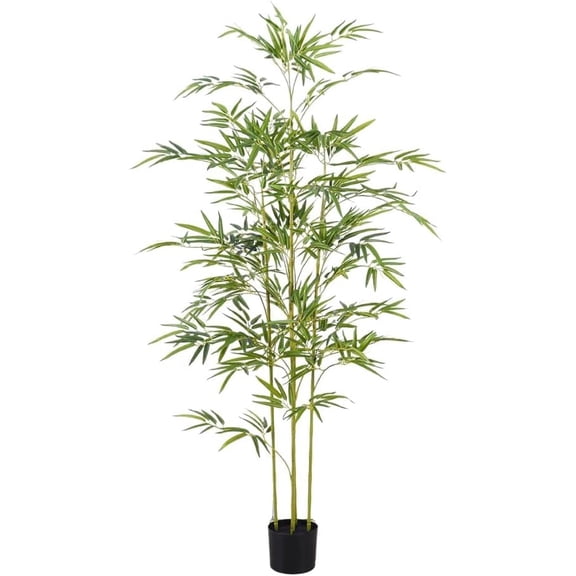 QinaQin 5.9 FT Lifelike Artificial Bamboo Plant in Pot,Realistic Silk Leaves & Trunk,Tall Faux Bamboo Tree for Home,Office,Green